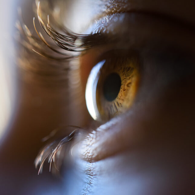 photo of a person's brown eye -- health coverage from STAT