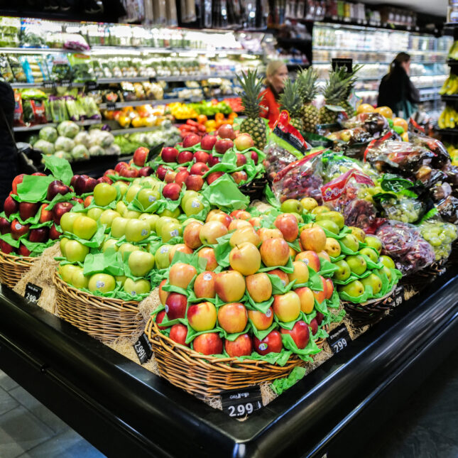 A file photo of a colorful display of healthy food: fruit and vegetables at a grocery store in New York City