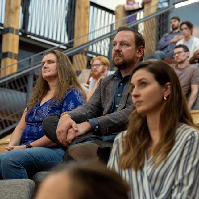 Recursion CEO and Co-Founder Chris Gibson attends an all-hands employee meeting at the Recursion office in Salt Lake City, Utah on Wednesday, May 29, 2024.